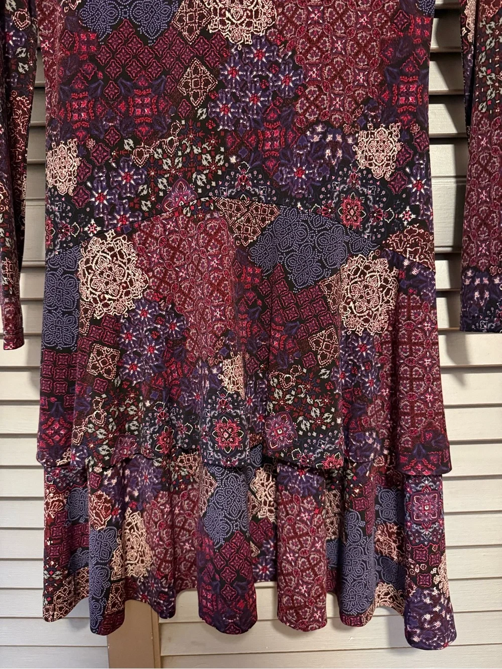 Michael Kors Burgundy and Purple Long-Sleeve Patchwork Dress